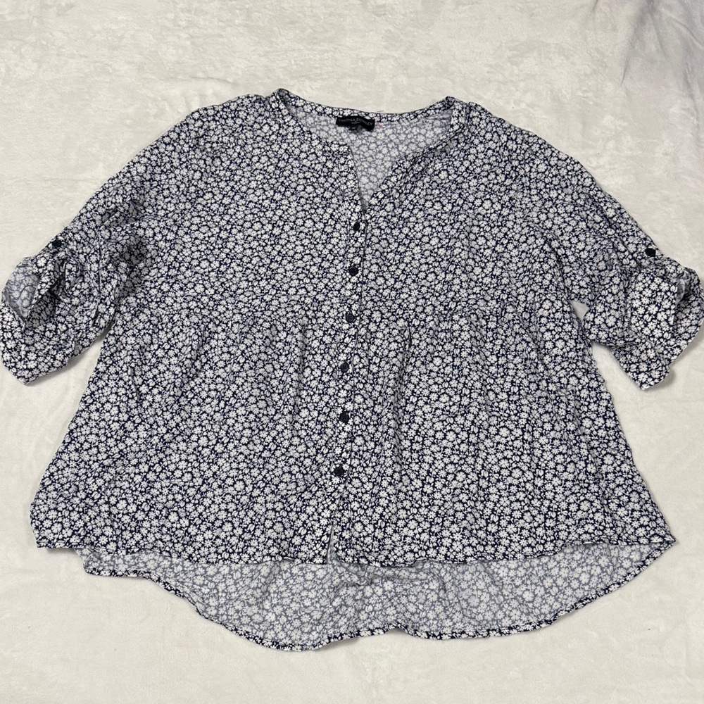 Cynthia Rowley Navy and White Floral Blouse